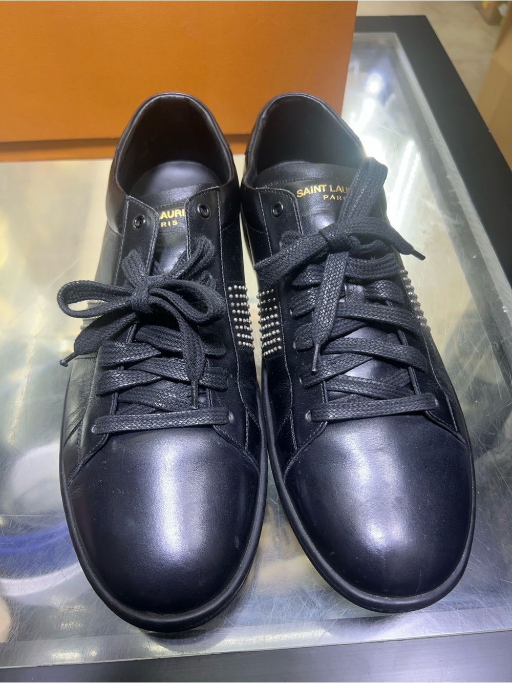 Saint Laurent Black Leather Low-Top Sneakers with Side Studs